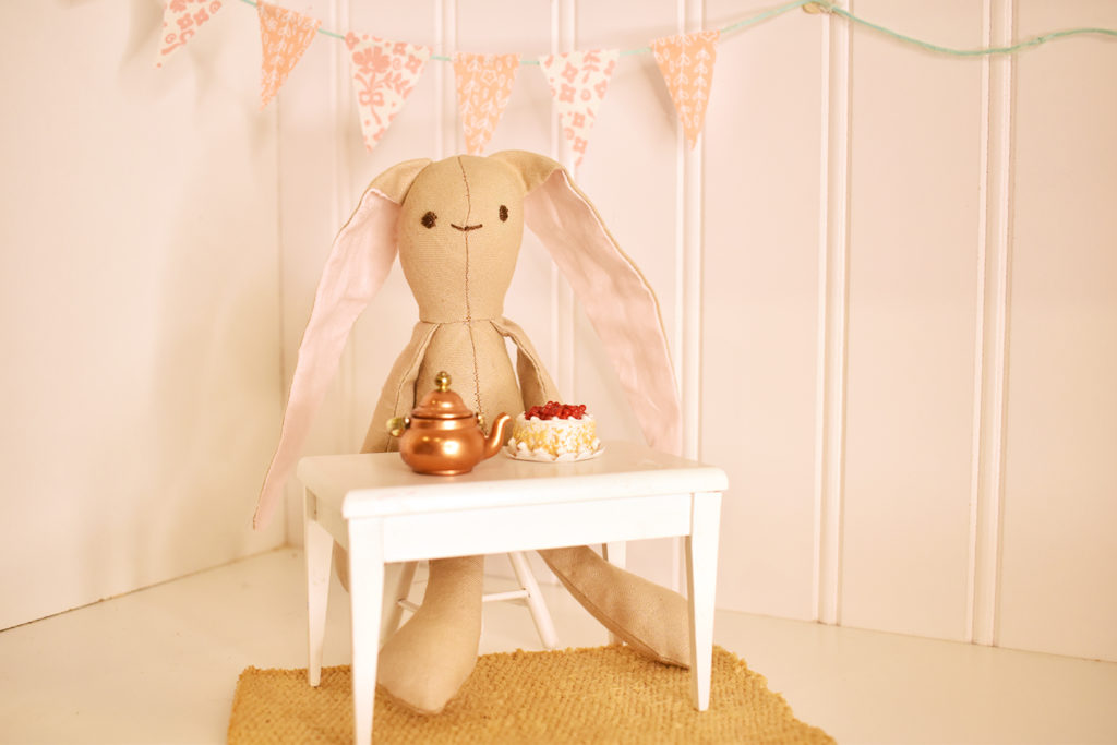 mini bunny drinking tea