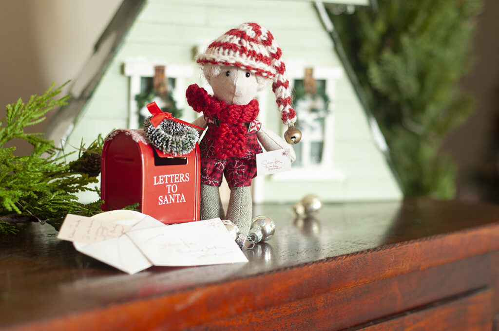 Christmas elf by mini mail box